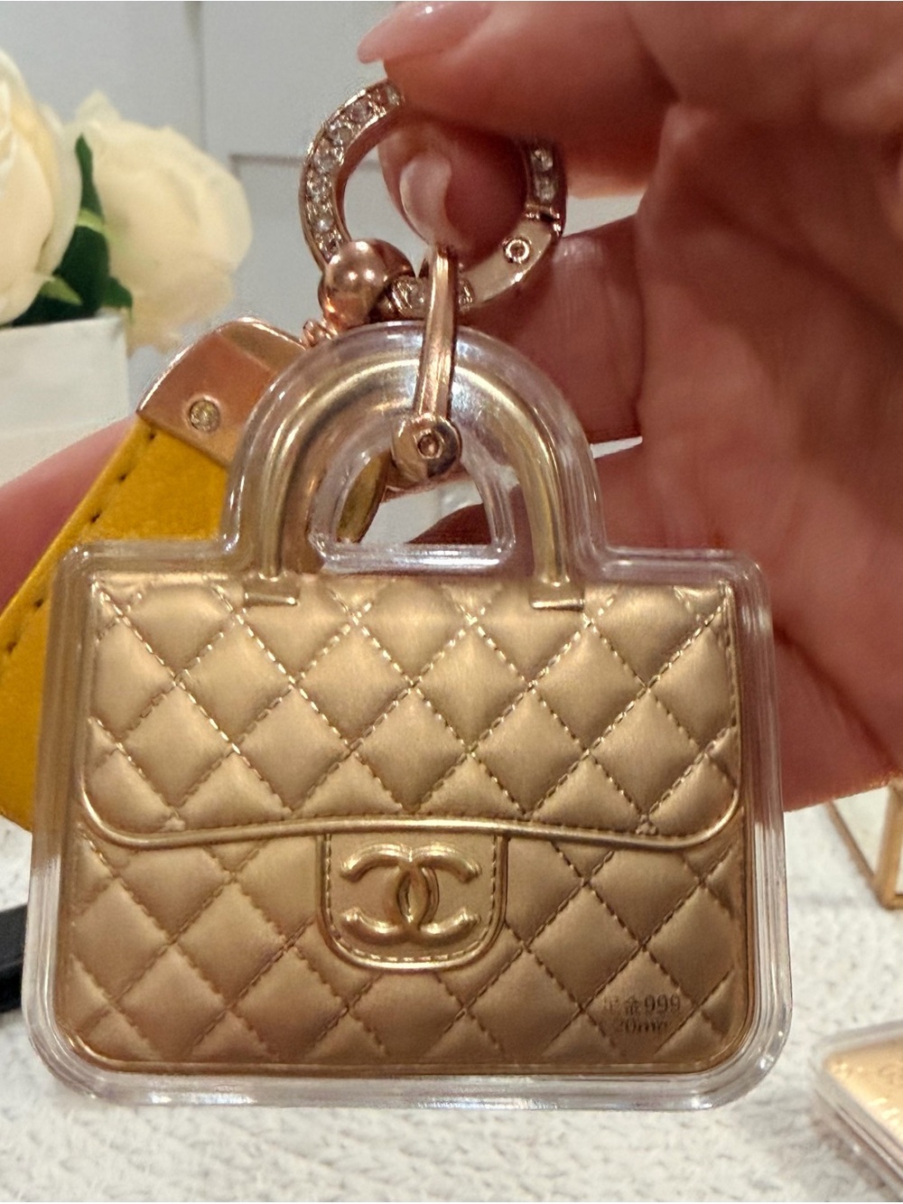 NEW | Encased 24K gold sealed Designer Logo Purse Keychain - pick from 3 designs - Picture 2 of 9